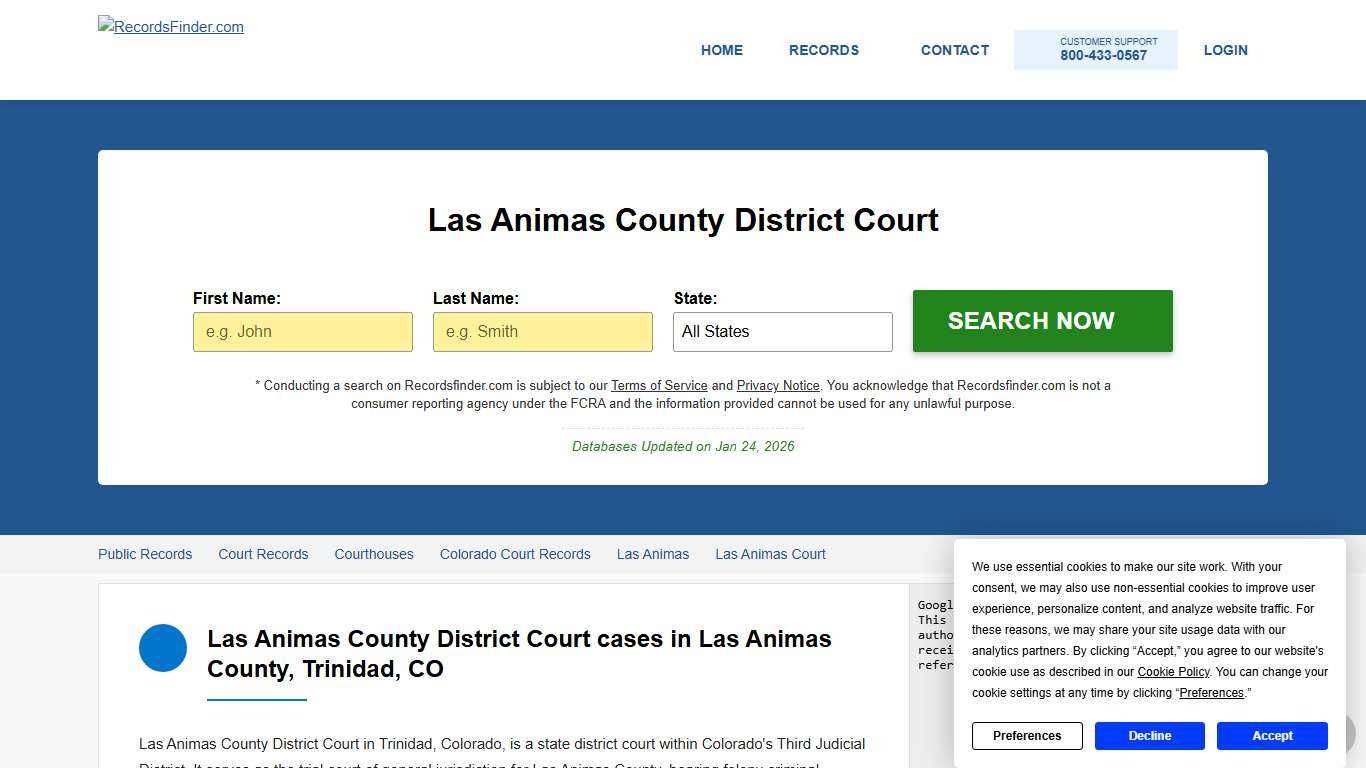 Search Las Animas County District Court, CO Cases and Records